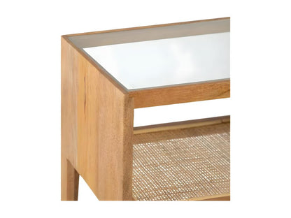 Table de chevet Bois Rotin Verre Taille M - Artigeo WJJV56241