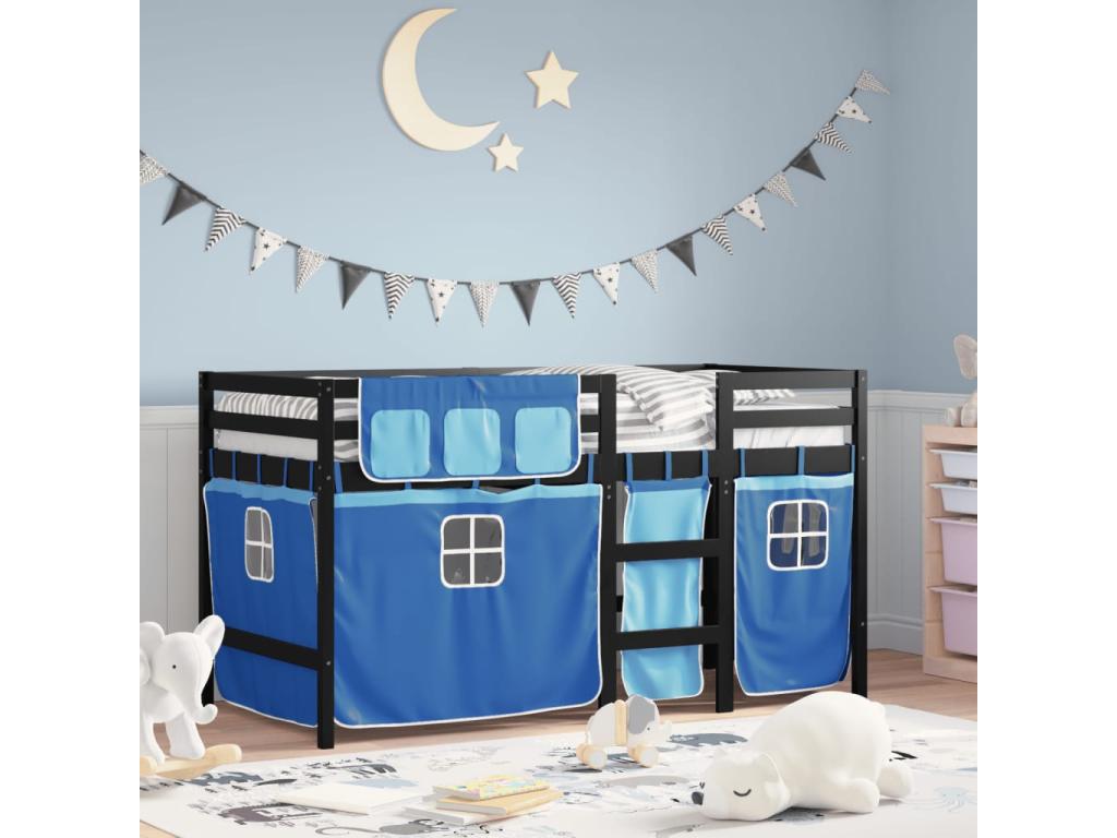 Lit mezzanine enfants avec rideaux sans matelas bleu 90x200cm ZYKS42691
