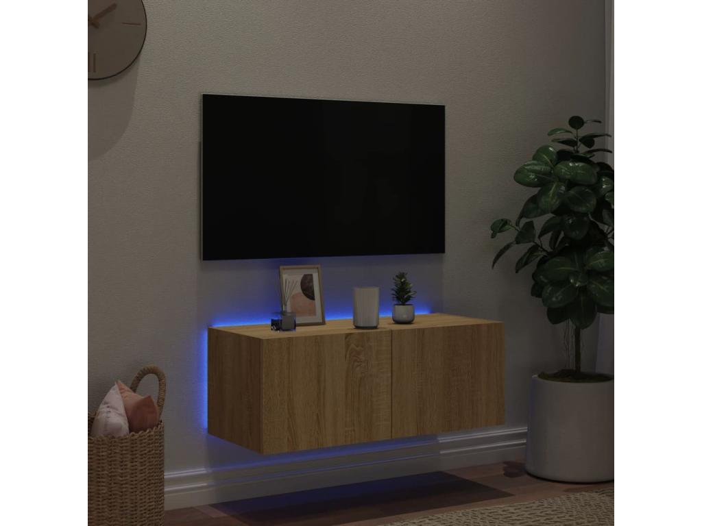 Meuble TV mural avec Artigeoères LED chêne Artigeo 80x35x31 cm PVJS53565