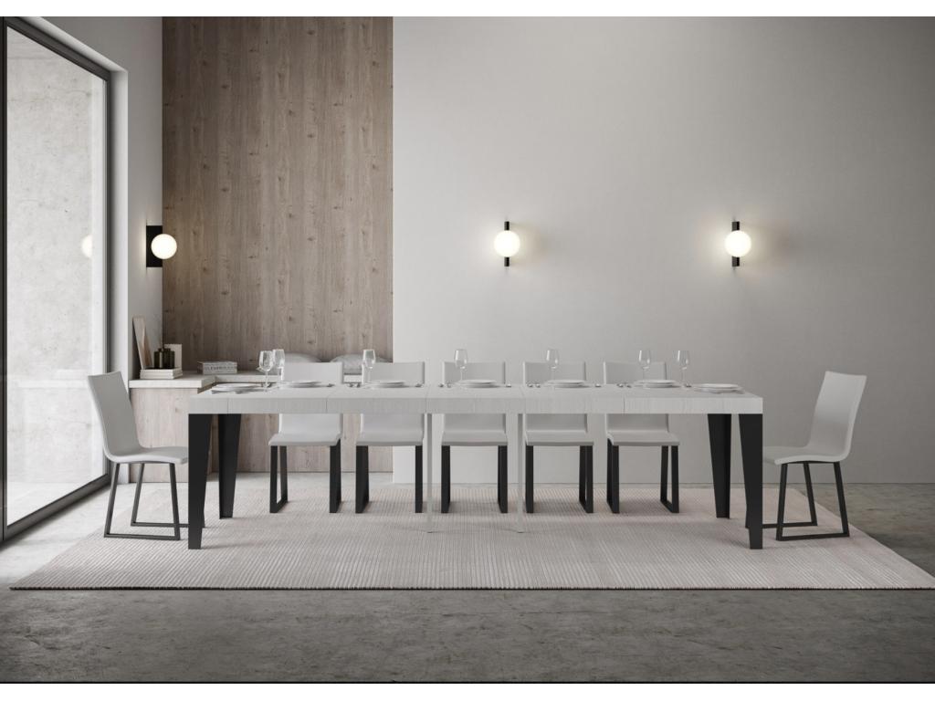 Console extensible design bois et acier mat Artigeo-Couleur Gris ciment-Support 4 pieds-3 rallonges épaisses ULFH30713