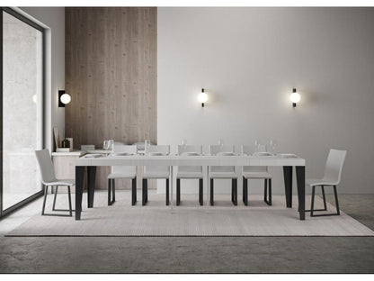 Console extensible design bois et acier mat Artigeo-Couleur Gris ciment-Support 4 pieds-3 rallonges épaisses ULFH30713