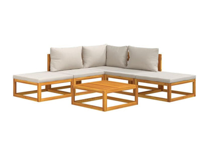 Salon de jardin 6 pcs avec coussins gris clair bois massif IPZZ97702