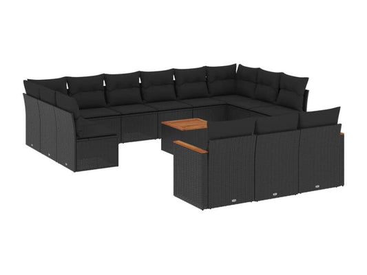Salon de jardin avec coussins 14 pcs noir résine tressée JCHM68981