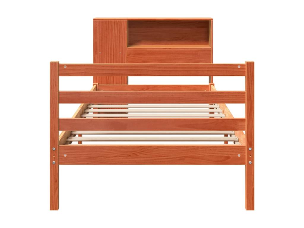Lit bibliothèque sans matelas cire marron 90x200 cm bois massif SUKT82590