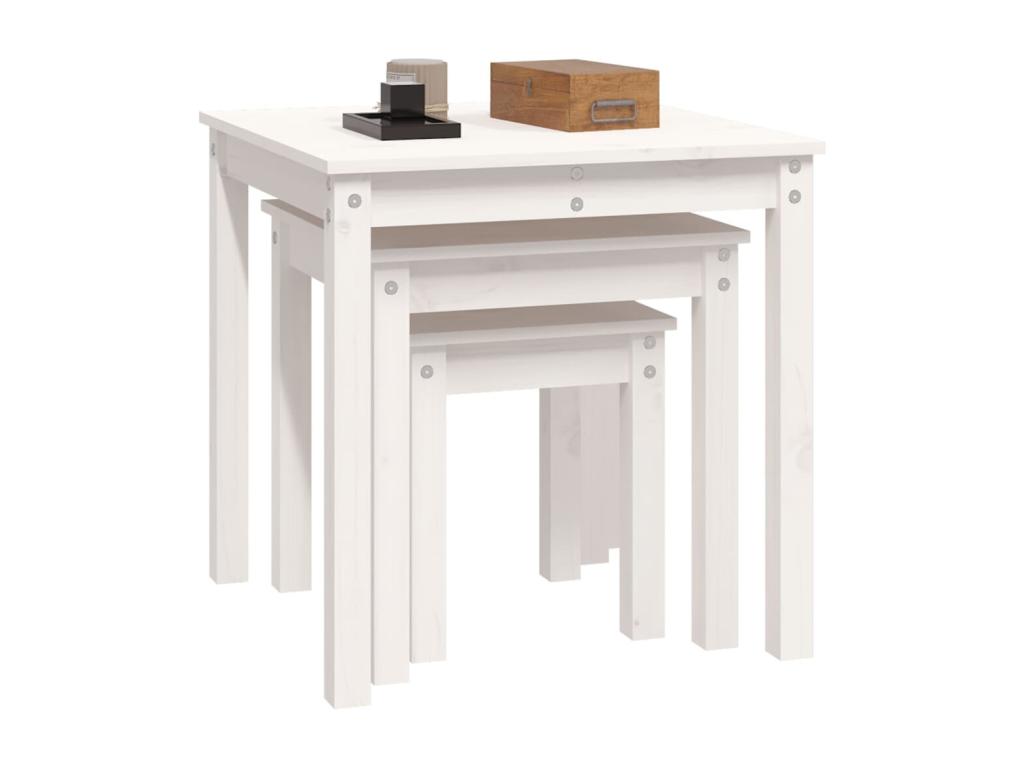 Tables gigognes 3 pièces Blanc Bois de pin massif PPDH00808