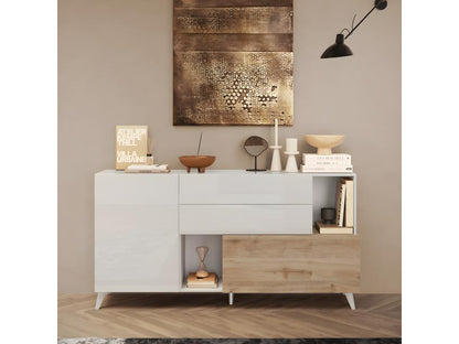 Buffet 180 cm Blanc brillant/Chêne naturel - Chezlova LVPN41243