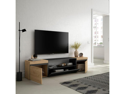 Meuble TV Banc Télé 200x45x35cm Pour les TV jusqu'à 80 Meubles de salon Chêne et noir QFQW72352