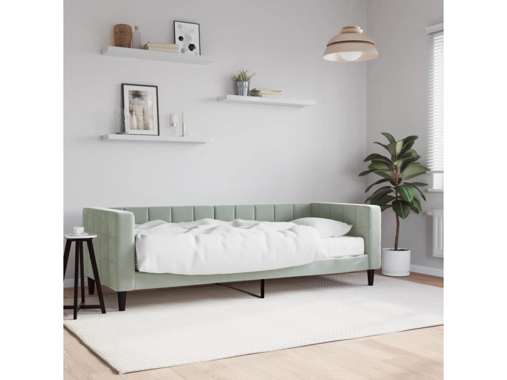 Lit de jour avec matelas gris clair 80x200 cm velours OFSP23978