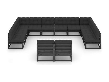 Salon de jardin 12 pcs avec coussins Noir Bois de pin massif RJWV82951
