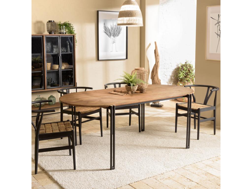Artigeo - Table à manger ovale 200x105cm plateau bois de teck recyclé JAFT42601