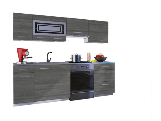 Cuisine Chezlova 7 éléments - bois grisé 2m40 - grand casserolier MLAH73582