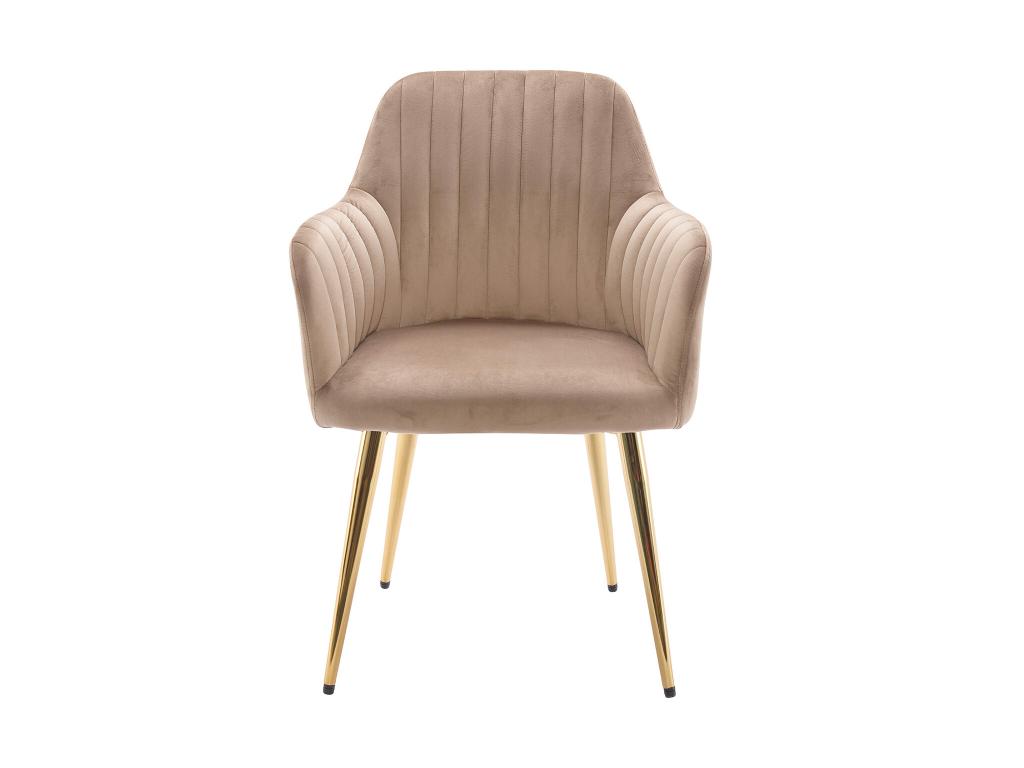 Lot de 2 chaises avec accoudoirs en velours et métal doré - Beige - Artigeo UPIY51449