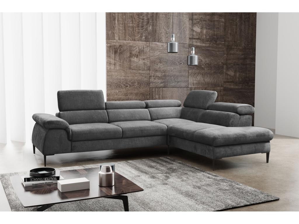 Grand canapé d'angle droit convertible en velours gris anthracite SEPINA de Chezlova GQGC54247