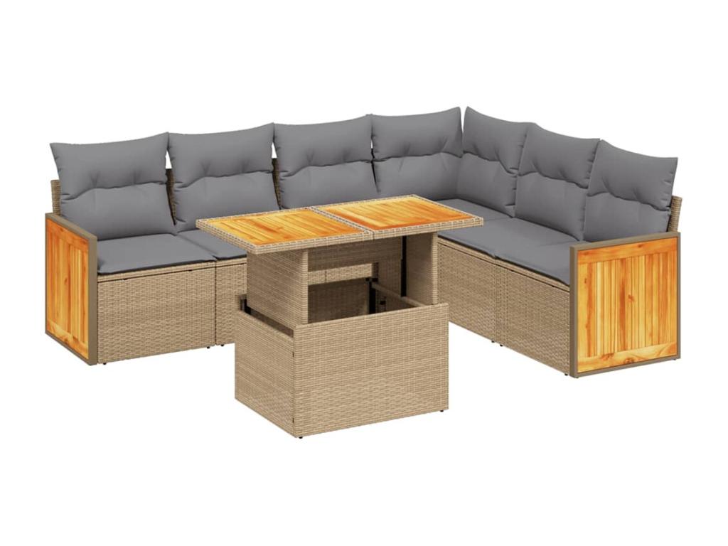 Salon de jardin avec coussins 7 pièces beige résine tressée ZKID33666