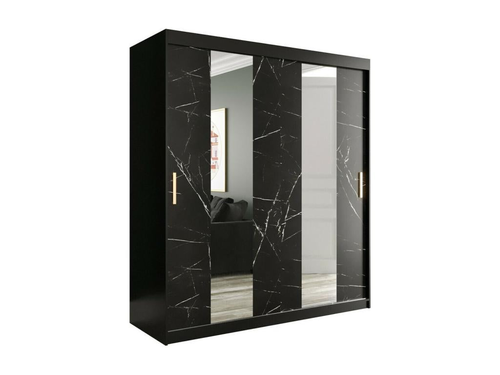 Armoire Artigeo 243 Noir mat - Marbre noir 200x180x62cm Portes d'armoire Glissement CSQZ01012