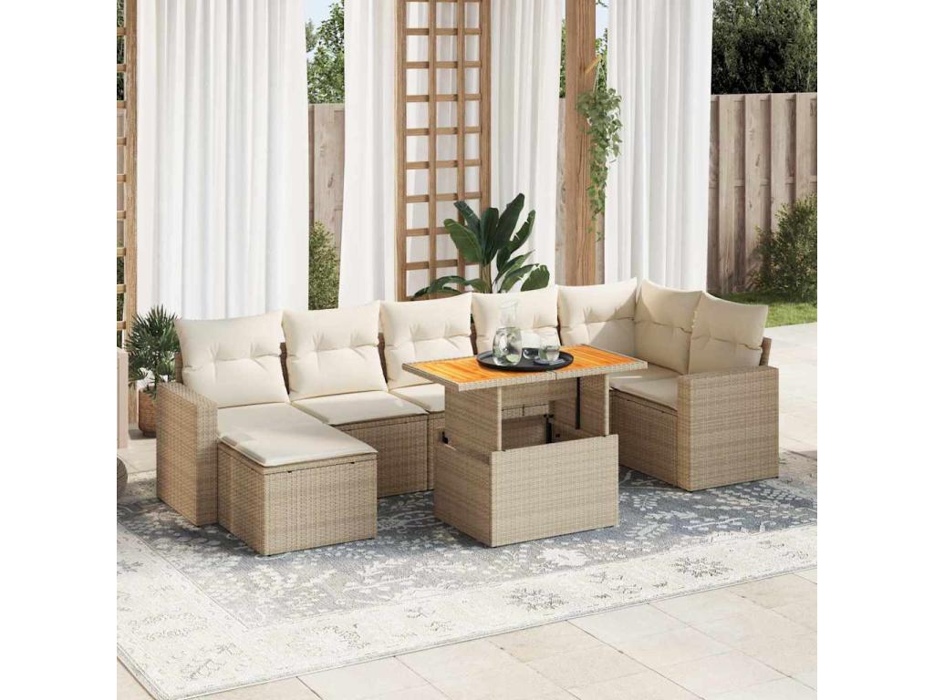 Salon de jardin avec coussins 8 pièces beige résine tressée DXUG48906