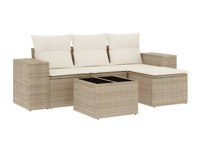Salon de jardin avec coussins 5 pcs beige résine tressée HOZZ21483