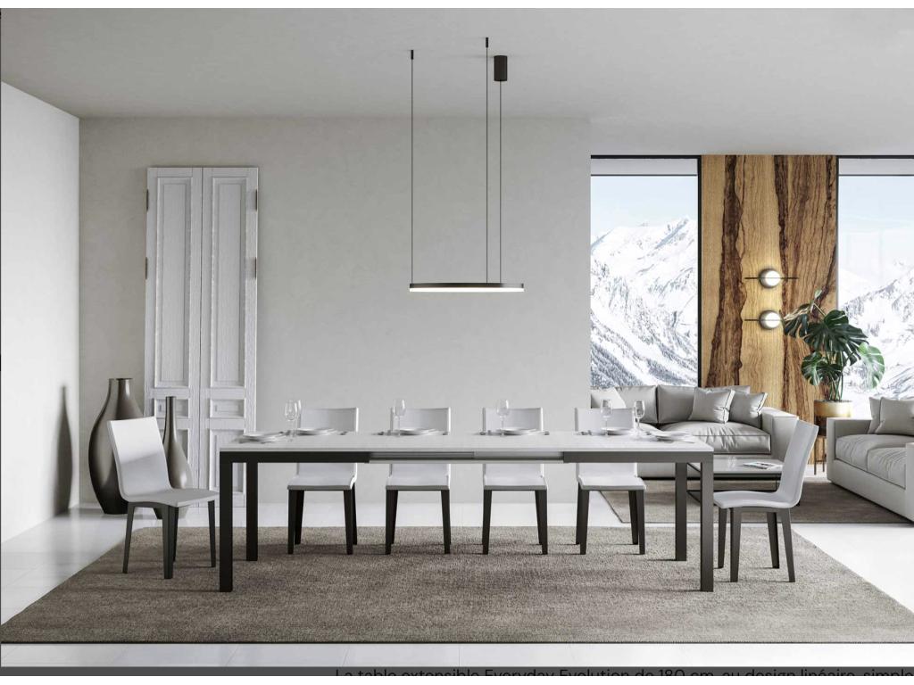 Table à manger extensible Artigeo evolution-Couleur Blanc-Support 4 pieds-Largeur extensible 180 à 440cm HZMX38007