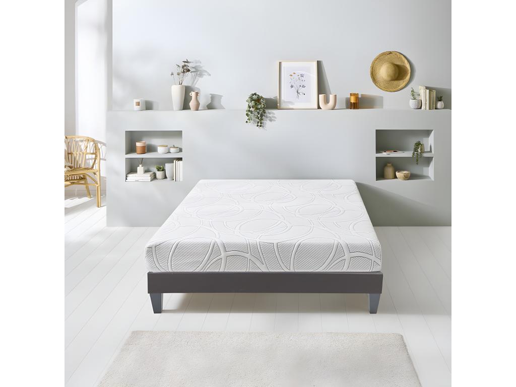 Cosymeub - Ensemble EUPRAXIE 140x190 cm - Matelas Mémoire de forme Sommier Bois AVVS41514