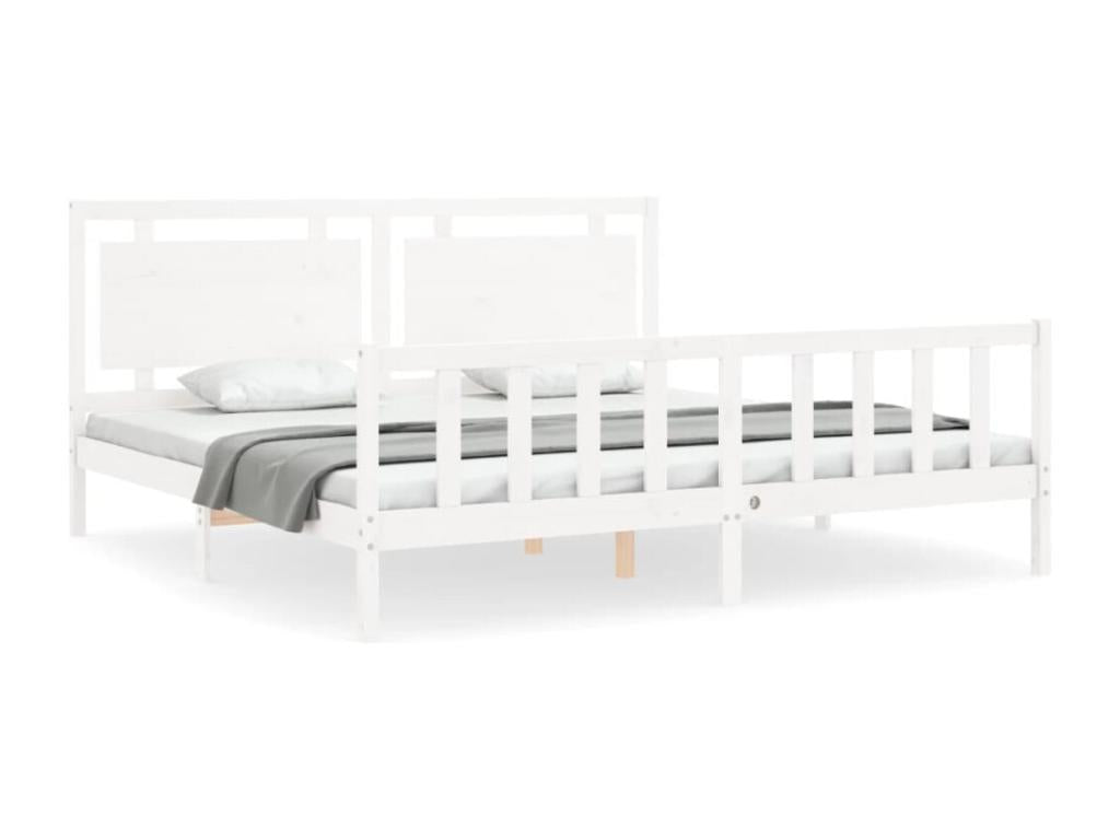 Cadre de lit sans matelas blanc bois de pin massif WIPQ46401