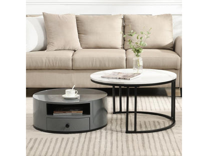 Lot de 2 tables gigognes - aspect marbre en PVC - 1 tiroir et 1 niche - gris AVMJ11606