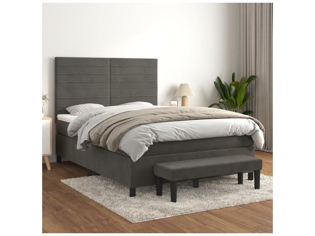 Sommier à Artigeo de lit et matelas Gris foncé 140x190 Velours GGIM80181