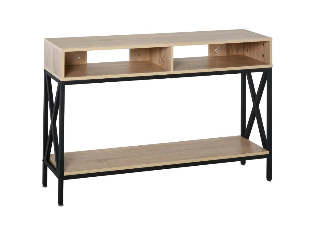 Table Console Table d'Entrée Industriel Multi-rangements 120x23.5x75 cm Bois Chêne INBP30855