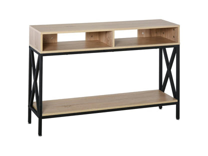 Table Console Table d'Entrée Industriel Multi-rangements 120x23.5x75 cm Bois Chêne INBP30855