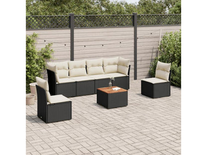 Salon de jardin 7 pcs avec coussins noir résine tressée UQGW92272