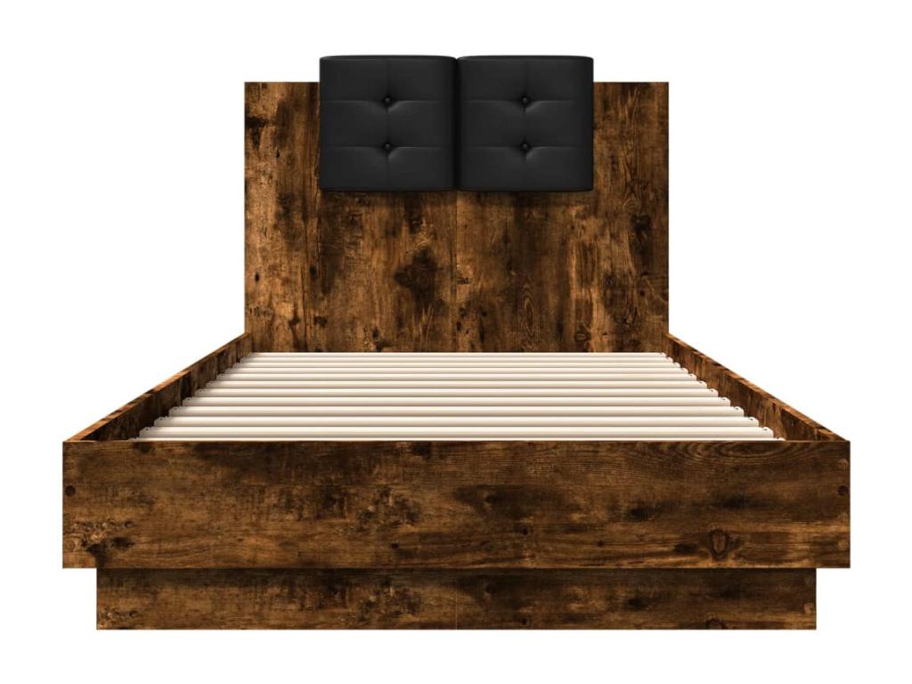 Cadre de lit tête de lit et Artigeoères LED chêne fumé 100x200 cm WWPR80975