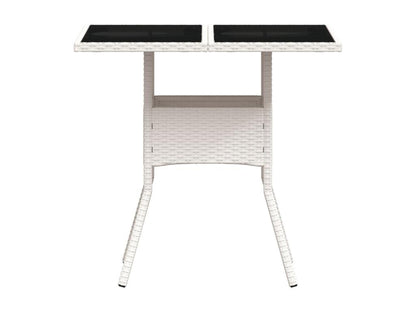Table de jardin dessus en verre blanc 80x80x75cm résine tressée FMGT28073