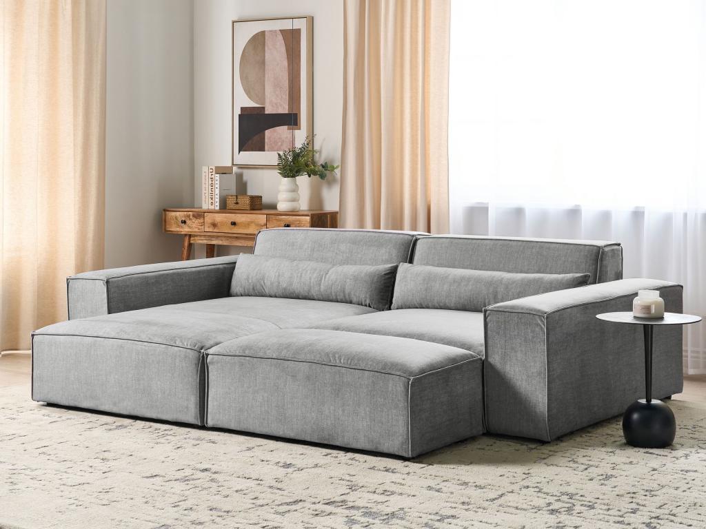 Canapé d'Angle à gauche 2 Places Modulable avec Ottoman Moderne en Tissu Rembourré Gris Artigeo QTAF63536