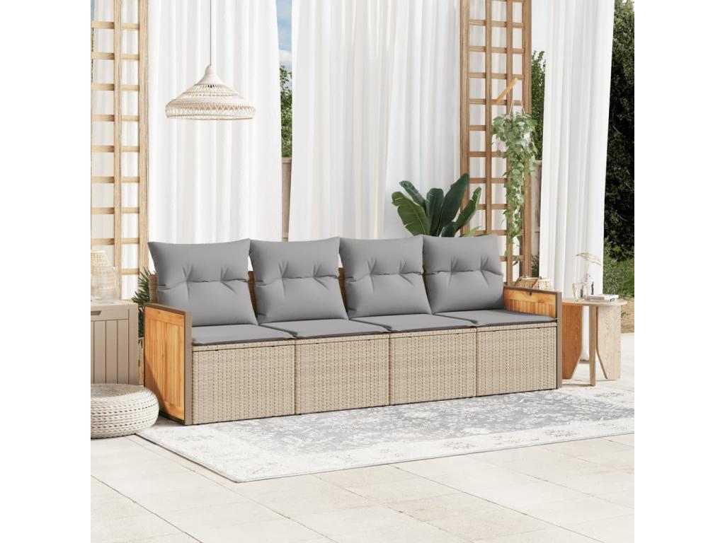 Salon de jardin avec coussins 4 pcs beige résine tressée KVBQ79604