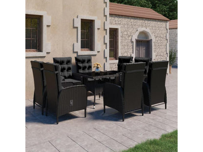 Ensemble à Manger de jardin 9 pcs Résine tressée et verre Noir KWSM14635