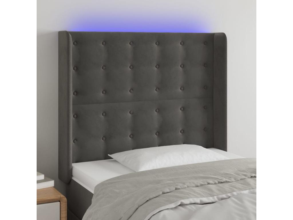 Tête de lit à LED Gris foncé 93x16x118/128 cm Velours TVWB02245