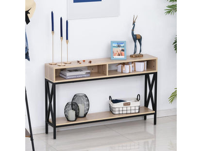 Table Console Table d'Entrée Industriel Multi-rangements 120x23.5x75 cm Bois Chêne INBP30855