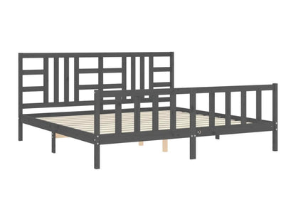 Cadre de lit avec tête de lit gris 200x200 bois massif GELB00580