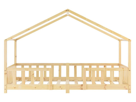 Lit enfant Artigeo Forme Maison Avec Matelas À Mousse À Froid 200x90Cm Bois Naturel WHZA81615