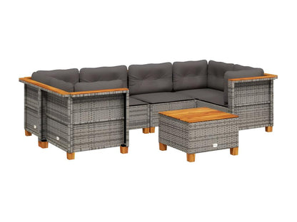 Salon de jardin avec coussins 7 pcs gris résine tressée JBXP33664