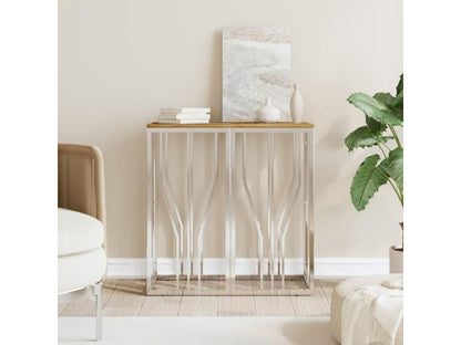 Table console argenté acier inoxydable/bois massif récupération YWOS22887