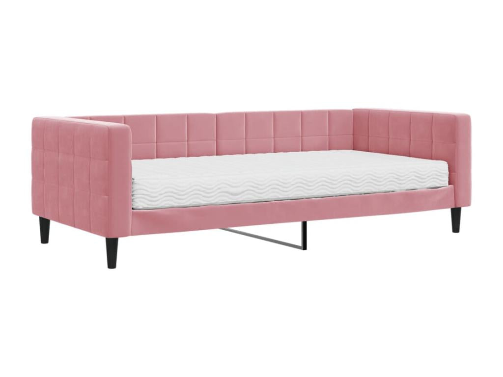 Lit de jour avec matelas rose 90x200 cm velours NIKB93100