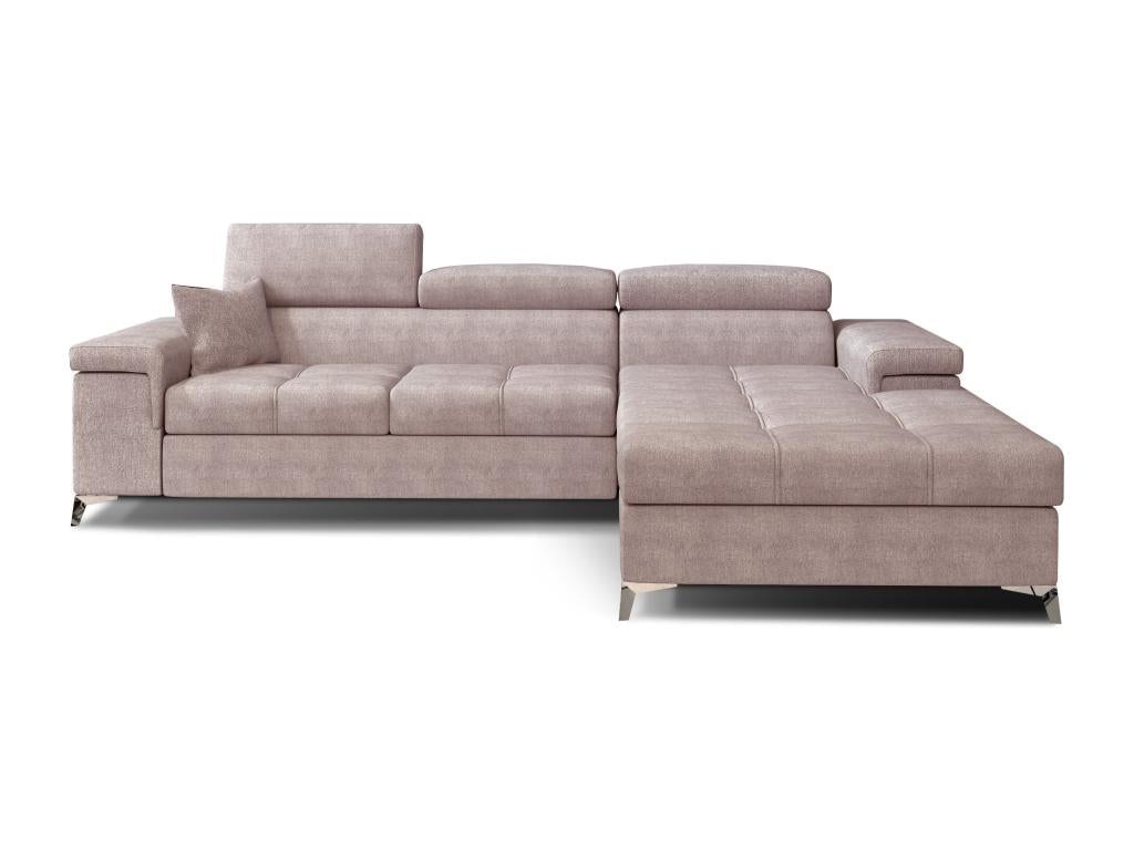 Canapé angle droit convertible tissu rose clair avec appuis-tête réglables Artigeo 280cm BWGG35176