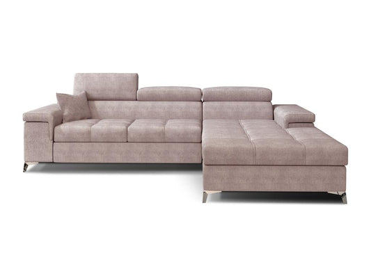 Canapé angle droit convertible tissu rose clair avec appuis-tête réglables Artigeo 280cm BWGG35176