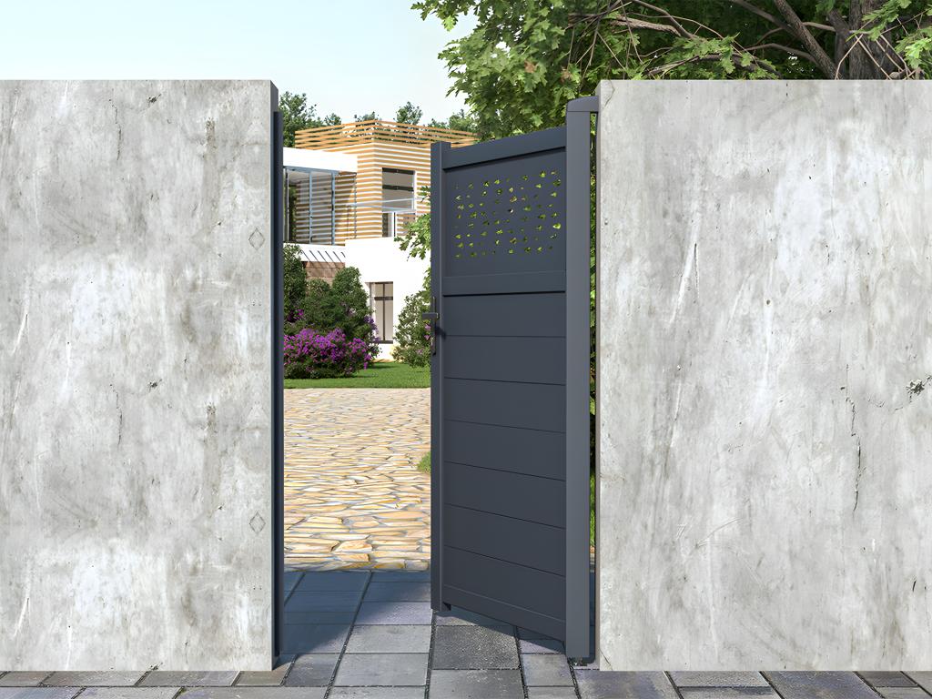 Portillon battant aluminium semi plein à motifs L103 x H181 cm anthracite - Cosymeub YYCB47965