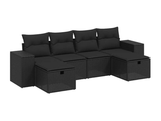 Salon de jardin 6 pièces avec coussins noir résine tressée JOVW32825