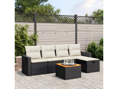 Salon de jardin 6 pcs avec coussins noir résine tressée VPCU48722