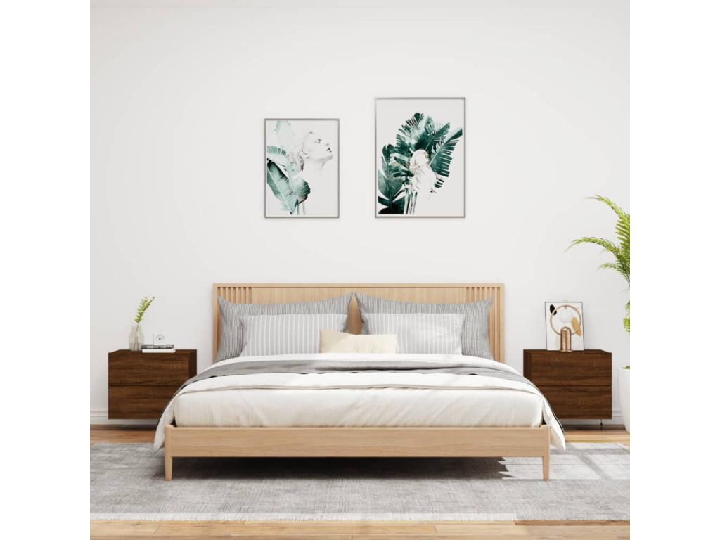Tables de chevet murales avec Artigeoères LED 2 pcs chêne marron XOGY10063
