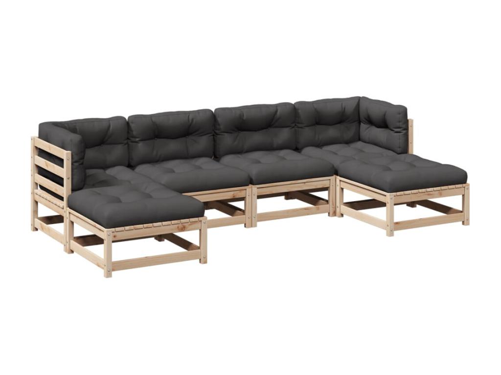 Salon de jardin 6 pcs avec coussins bois de pin massif GFKP18986