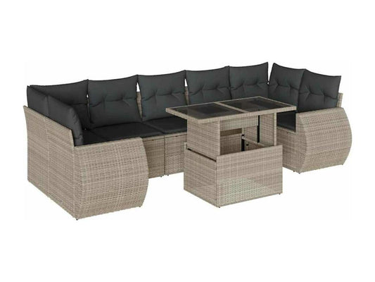 Salon de jardin 8 pièces avec coussins gris clair résine tressée EHYV11462