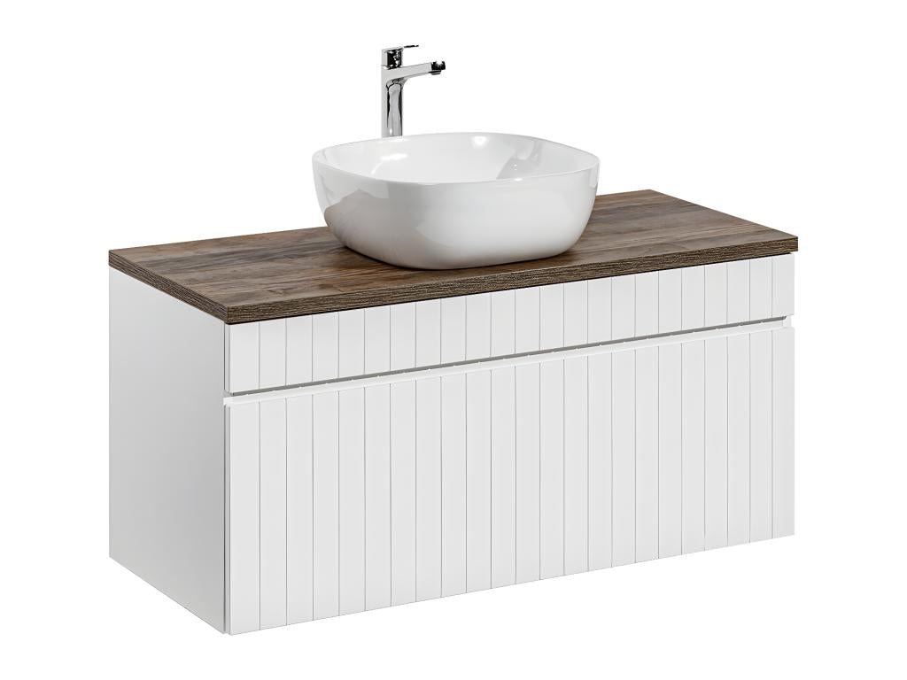 Ensemble meuble simple vasque 100cm et colonne Artigeo Blanc et Bois CAMQ43324